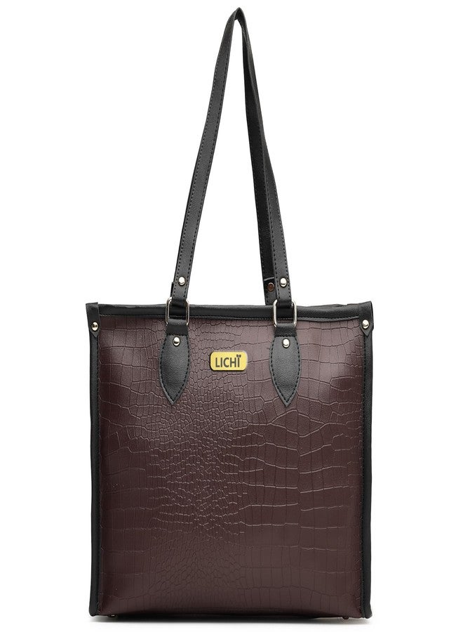 LICHI Hand bags for women stylish sling latest gifts for woman tote bag black croco textured shoulder lady casual lightweight handbag for college party office best diwali gifts 2025 - Image 1